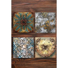 Begoloni Baskılı Doğaltaş Bardak Altlığı 4'lü Set - Doğal Taş Bardak Altı