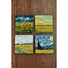 Begoloni Doğal Taş Bardak Altlığı - Van Gogh Aı Eserleri Baskılı 10X10CM Yapay Zeka Stone Coasters 480