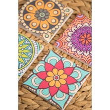 Begoloni Baskılı Doğal Taş Bardak Altlığı 4'lü Set 10X10X1 cm