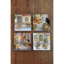 Begoloni Doğal Taş Bardak Altlığı - Sevimli Kediler ve Köpekler Bardak Altlığı 10X10CM Ai Stone Coasters 588
