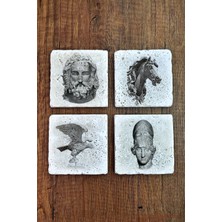 Begoloni Yunan Mitolojisi Temalı Doğal Taş Bardak Altlığı - Traverten Şıklığı ve Tarihin Büyüsü Bir Arada