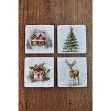 Begoloni Doğal Taş Bardak Altlığı - Christmast Yeni Yıl Baskılı 10X10CM Ai Noel - Stone Coasters 558