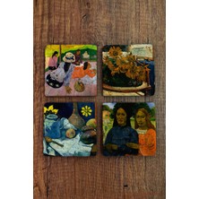 Begoloni Doğal Taş Bardak Altlığı - Paul Gaugin Eserleri Baskılı 10X10CM Stone Coasters