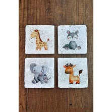 Begoloni Sevimli Çizgi Hayvanlar Temalı Doğal Taş Bardak Altlığı - Stone Coasters