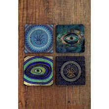 Begoloni Doğal Taş Bardak Altlığı Uv Baskılı 4'lü Set Nazar - Stone Coasters