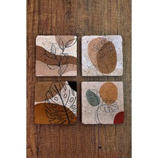 Begoloni Doğal Taş Bardak Altlığı 4'lü Set - Modern Desenler Baskılı Bardak Altlığı - Stone Coasters