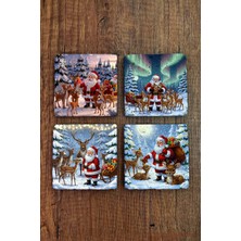 Begoloni Doğal Taş Bardak Altlığı - Christmast Yeni Yıl Baskılı 10X10CM Ai Noel - Stone Coasters 527