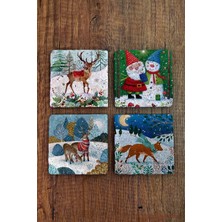 Begoloni Yeni Yıl - Yılbaşı Doğal Taş Bardak Altlığı Uv Baskılı 4'lü Set - Stone Coasters