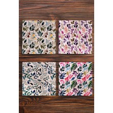 Begoloni Doğal Taş Bardak Altlığı 4'lü Set - Çiçek Desenler Baskılı Stone Coasters