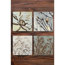 Begoloni Baskılı Doğaltaş Bardak Altlığı 4'lü Set - Doğal Taş Bardak Altı