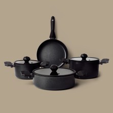 Gigilli Gal 7 Parça Diamond Tencere ve Tava Seti Siyah