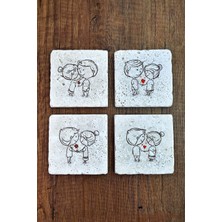 Begoloni Doğal Taş Bardak Altlığı Sevgililer Günü Hediyesi 4'lü Set