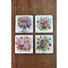 Begoloni Doğal Taş Bardak Altlığı - Çiçek Baskılı Bardak Altlığı 10X10CM Ai Stone Coasters 575