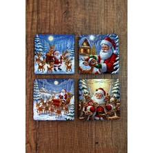 Begoloni Doğal Taş Bardak Altlığı - Christmast Yeni Yıl Baskılı 10X10CM Ai Noel - Stone Coasters 528