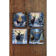 Begoloni Doğal Taş Bardak Altlığı - Christmast Yeni Yıl Baskılı 10X10CM Ai Noel - Stone Coasters 523