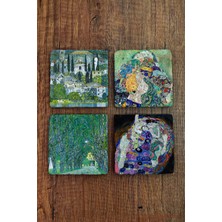 Begoloni Doğal Taş Bardak Altlığı - Gustav Klimt Eserleri Baskılı 10X10CM Stone Coasters