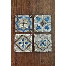 Begoloni Doğal Taş Bardak Altlığı Hint Desenler Baskılı 4'lü Set