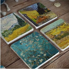 Begoloni Taş Bardak Altlığı 4'lü Set (10X10CM) Baskılı