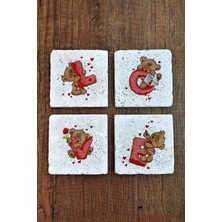 Begoloni Doğal Taş Bardak Altlığı Sevgililer Günü Hediyesi 4'lü Set