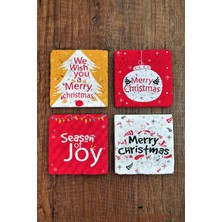 Begoloni Doğal Taş Bardak Altlığı 4'lü Set 10X10X1 cm Yılbaşı, Yeni Yıl, Merry Christimas-Stone Coasters