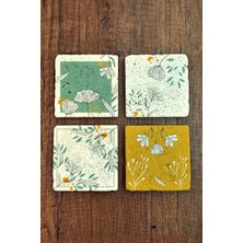 Begoloni Doğal Taş Bardak Altlığı Çiçek Temalı Baskılı 10X10CM Stone Coasters 4'lü Set