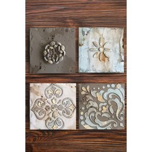 Begoloni Baskılı Doğaltaş Bardak Altlığı 4'lü Set - Modern Desenli Doğal Taş Bardak Altı