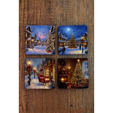 Begoloni Doğal Taş Bardak Altlığı - Christmast Yeni Yıl Baskılı 10X10CM Ai Noel - Stone Coasters 531