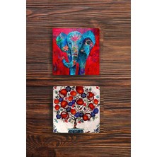 Begoloni Taş Bardak Altlığı Fil Nazar Nar Ağacı Nar Baskılı 2'li Set