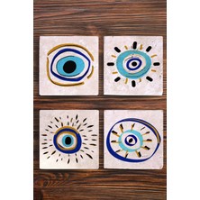 Begoloni Taş Bardak Altlığı Nazar Boncuğu Baskılı 4'lü Set