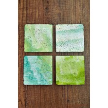 Begoloni Doğal Taş Bardak Altlığı - Yeşil Turkuaz Desenler Baskılı 10X10CM Stone Coasters