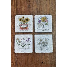 Begoloni Doğal Taş Bardak Altlığı - Clipart Çiçek Baskılı 10X10CM Ai Flower Stone Coasters 562
