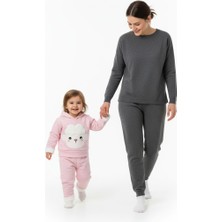 Ottoland Kışlık Kız Bebek Alt Üst Takım Kapüşonlu %100 Pamuk Kumaş Peluş Kuzu Figürlü