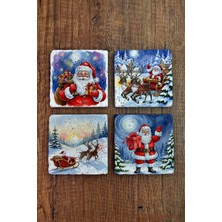 Begoloni Doğal Taş Bardak Altlığı - Noel Bana- Yeni Yıl Baskılı 10X10CM Stone Coasters 489