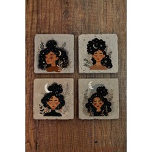 Begoloni Ayçiçeği Kadınları Temalı Doğal Taş Bardak Altlığı - Stone Coasters