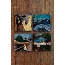 Begoloni Doğal Taş Bardak Altlığı - Edvard Munch Eserleri Baskılı 10X10CM Stone Coasters