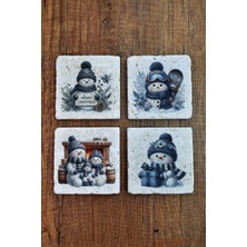 Begoloni Doğal Taş Bardak Altlığı - Christmast Yeni Yıl Baskılı 10X10CM Ai Noel - Stone Coasters 546