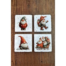 Begoloni Doğal Taş Bardak Altlığı - Christmast Clipart Baskılı 10X10CM Yeni Yıl Stone Coasters 501