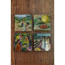 Begoloni Doğal Taş Bardak Altlığı - Edvard Munch Eserleri Baskılı 10X10CM Stone Coasters