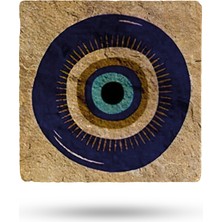 Begoloni Doğaltaş Bardak Altlığı Nazar Boncuğu Baskılı 10X10CM %100 Traverten Doğal Taş
