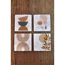 Begoloni Doğal Taş Bardak Altlığı Modern Desenler Baskılı 4'lü Set 10X10X1 Cm- Stone Coasters