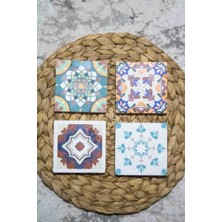 Begoloni Baskılı Doğal Taş Bardak Altlığı 4'lü Set 10X10X1 cm