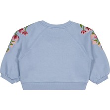 Civil Girls Omuzu Çiçek Nakışlı 2-5 Yaş Sweatshirt - Mavi