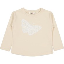 Civil Girls Kelebek Baskılı 2-5 Yaş Sweatshirt - Fil Dişi