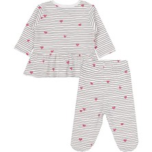 Civil Baby Çizgi Kalp Empirme 1-9 Ay Pijama Takımı - Ekru 3-6 Ay