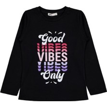 Civil Girls Good Vibes Only Baskılı 6-9 Yaş Sweatshirt - Siyah