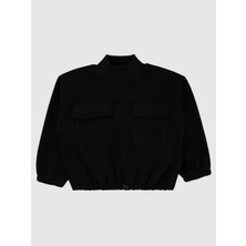 Civil Girls Civil Kız Çocuk Cepli Sweatshirt | 3 İp Uzun Kol Bisiklet Yaka | Okul Kreş ve Günlük Kullanım - Siyah