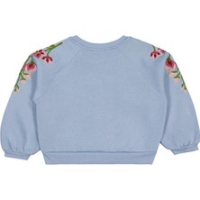 Civil Girls Omuzu Çiçek Nakışlı 6-9 Yaş Sweatshirt - Mavi