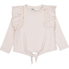 Civil Girls Omuz Fırfırlı 2-5 Yaş Sweatshirt - Fil Dişi