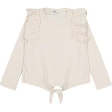 Civil Girls Omuz Fırfırlı 6-9 Yaş Sweatshirt - Fil Dişi