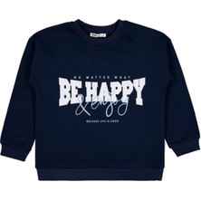 Civil Girls Be Happy Baskılı 6-9 Yaş Sweatshirt - Lacivert